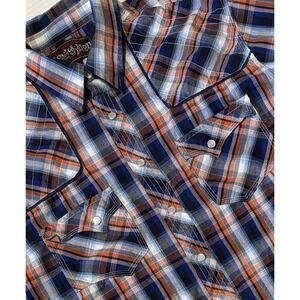 ROCK & ROLL COWBOY - Men's Plaid Western Pearl Snap‎ Long Sleeve Shirt - Large
